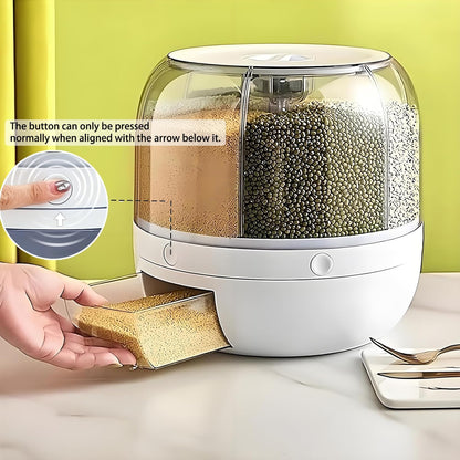 Rotating Grain Storage Bin 6 Grids Rice Container One-Click Output Large Capacity Food Dispenser For Rice Grains Sealed Moisture Proof Organizer (Grey) (Large)