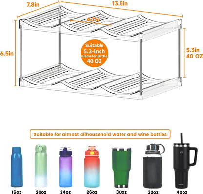 Stackable Water Bottle Organizer for Cabinet,4 Tier Water Bottle Holder for Stanley Yeti 40 oz Bottle Shelf,Clear Tumbler Storage Organizer,Wine Rack,Cup Organizer for Kitchen Cabinets Counter Pantry