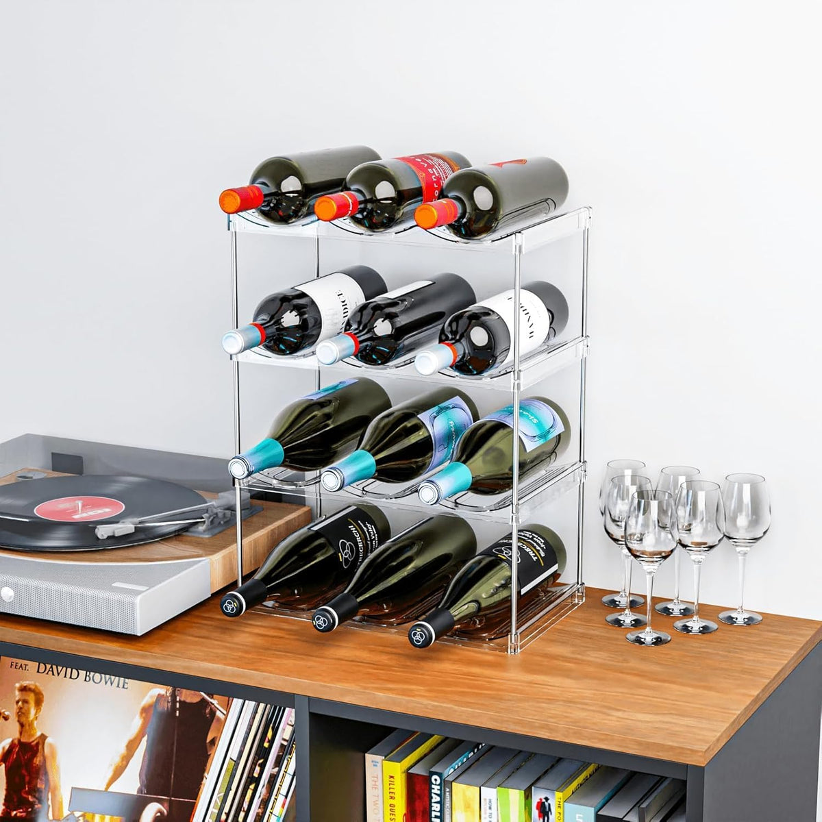 Stackable Water Bottle Organizer for Cabinet,4 Tier Water Bottle Holder for Stanley Yeti 40 oz Bottle Shelf,Clear Tumbler Storage Organizer,Wine Rack,Cup Organizer for Kitchen Cabinets Counter Pantry