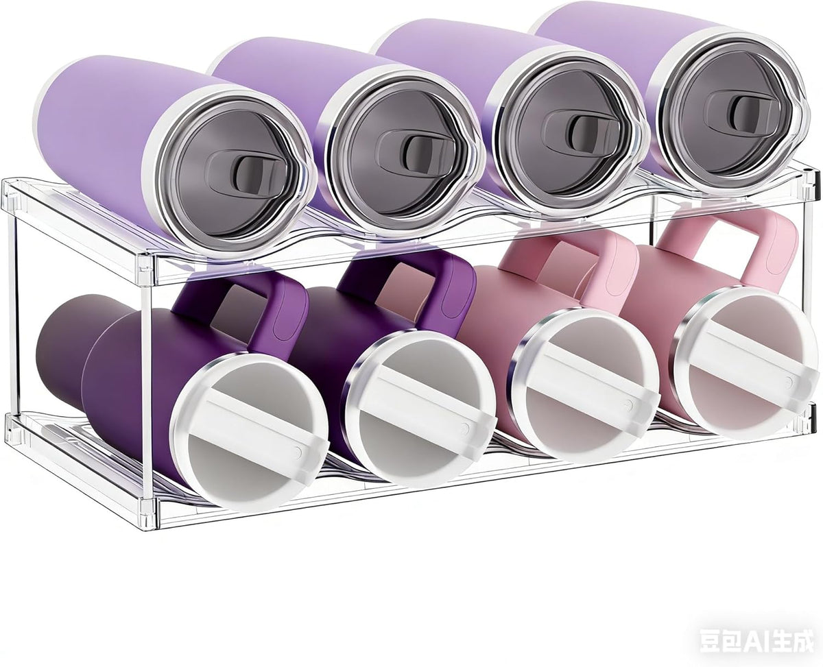 Stackable Water Bottle Organizer for Cabinet,4 Tier Water Bottle Holder for Stanley Yeti 40 oz Bottle Shelf,Clear Tumbler Storage Organizer,Wine Rack,Cup Organizer for Kitchen Cabinets Counter Pantry