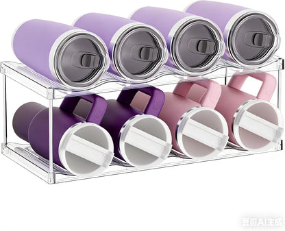 Stackable Water Bottle Organizer for Cabinet,4 Tier Water Bottle Holder for Stanley Yeti 40 oz Bottle Shelf,Clear Tumbler Storage Organizer,Wine Rack,Cup Organizer for Kitchen Cabinets Counter Pantry
