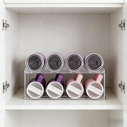 Stackable Water Bottle Organizer for Cabinet,4 Tier Water Bottle Holder for Stanley Yeti 40 oz Bottle Shelf,Clear Tumbler Storage Organizer,Wine Rack,Cup Organizer for Kitchen Cabinets Counter Pantry