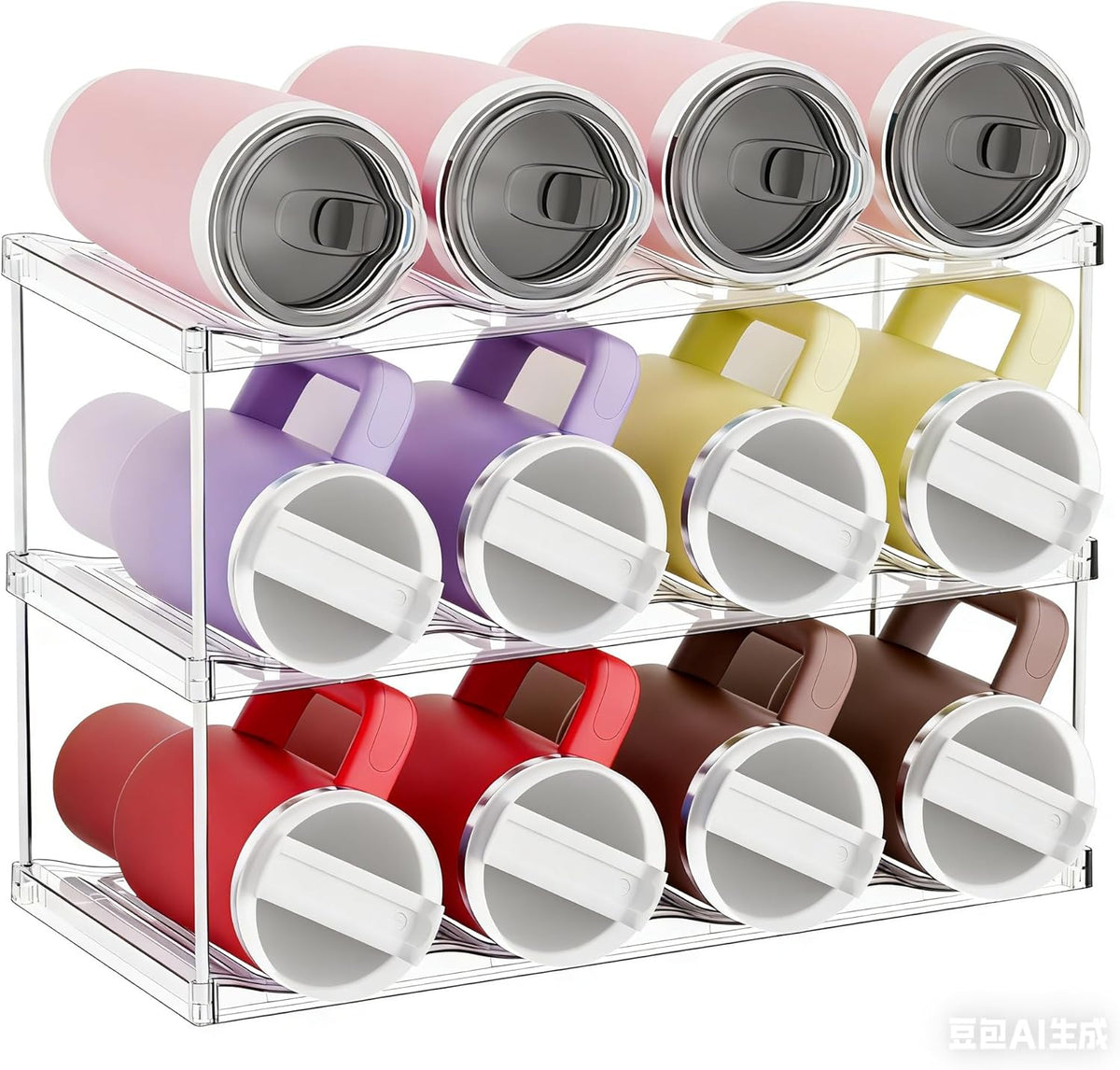 Stackable Water Bottle Organizer for Cabinet,4 Tier Water Bottle Holder for Stanley Yeti 40 oz Bottle Shelf,Clear Tumbler Storage Organizer,Wine Rack,Cup Organizer for Kitchen Cabinets Counter Pantry