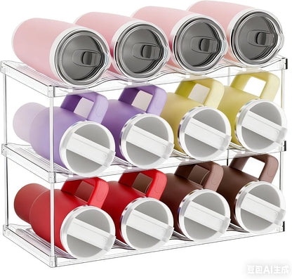 Stackable Water Bottle Organizer for Cabinet,4 Tier Water Bottle Holder for Stanley Yeti 40 oz Bottle Shelf,Clear Tumbler Storage Organizer,Wine Rack,Cup Organizer for Kitchen Cabinets Counter Pantry