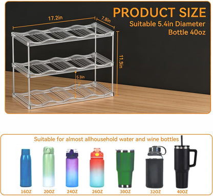 Stackable Water Bottle Organizer for Cabinet,4 Tier Water Bottle Holder for Stanley Yeti 40 oz Bottle Shelf,Clear Tumbler Storage Organizer,Wine Rack,Cup Organizer for Kitchen Cabinets Counter Pantry
