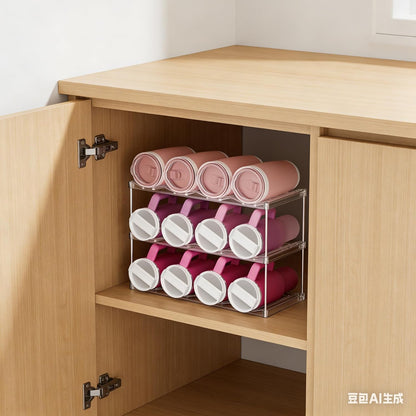 Stackable Water Bottle Organizer for Cabinet,4 Tier Water Bottle Holder for Stanley Yeti 40 oz Bottle Shelf,Clear Tumbler Storage Organizer,Wine Rack,Cup Organizer for Kitchen Cabinets Counter Pantry