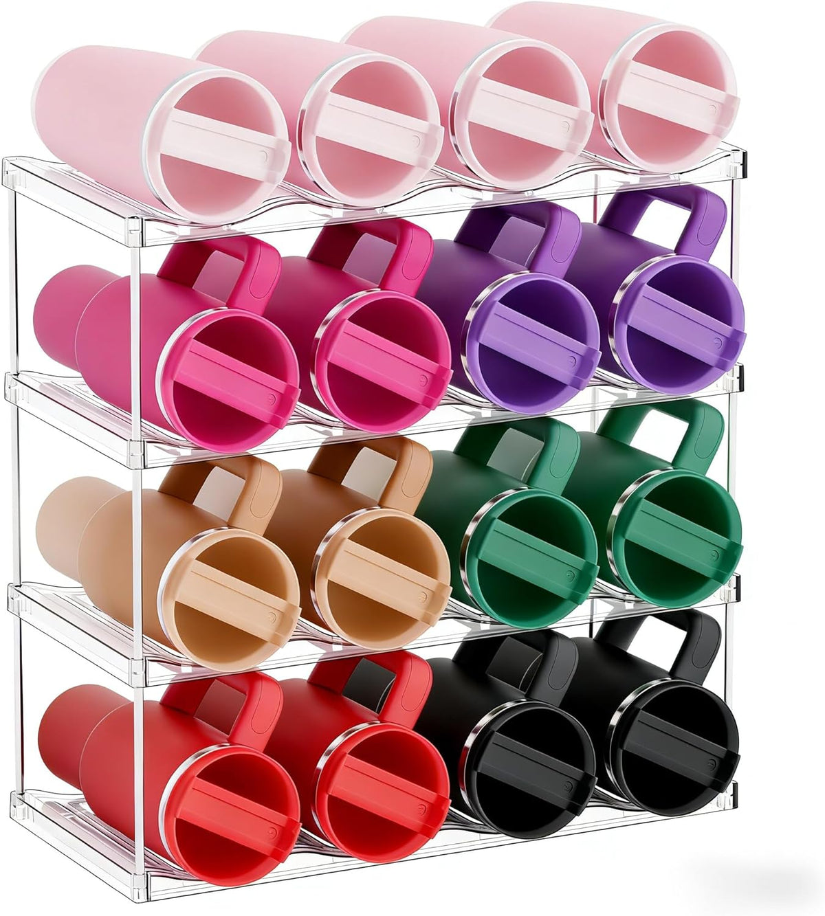 Stackable Water Bottle Organizer for Cabinet,4 Tier Water Bottle Holder for Stanley Yeti 40 oz Bottle Shelf,Clear Tumbler Storage Organizer,Wine Rack,Cup Organizer for Kitchen Cabinets Counter Pantry