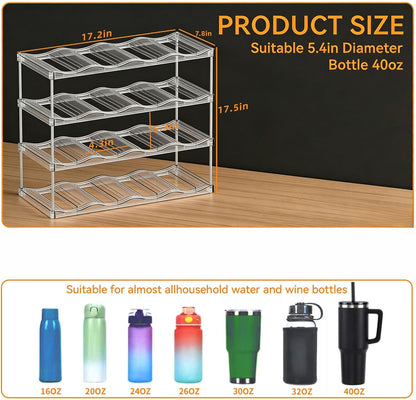 Stackable Water Bottle Organizer for Cabinet,4 Tier Water Bottle Holder for Stanley Yeti 40 oz Bottle Shelf,Clear Tumbler Storage Organizer,Wine Rack,Cup Organizer for Kitchen Cabinets Counter Pantry