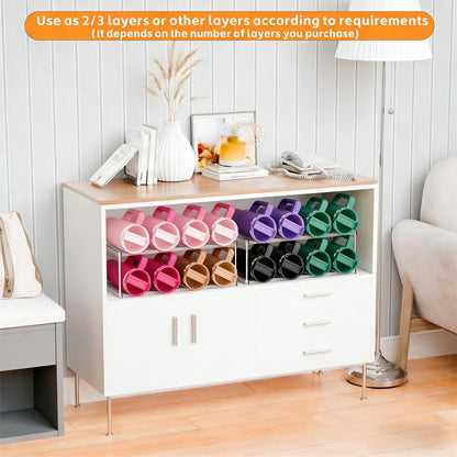 Stackable Water Bottle Organizer for Cabinet,4 Tier Water Bottle Holder for Stanley Yeti 40 oz Bottle Shelf,Clear Tumbler Storage Organizer,Wine Rack,Cup Organizer for Kitchen Cabinets Counter Pantry