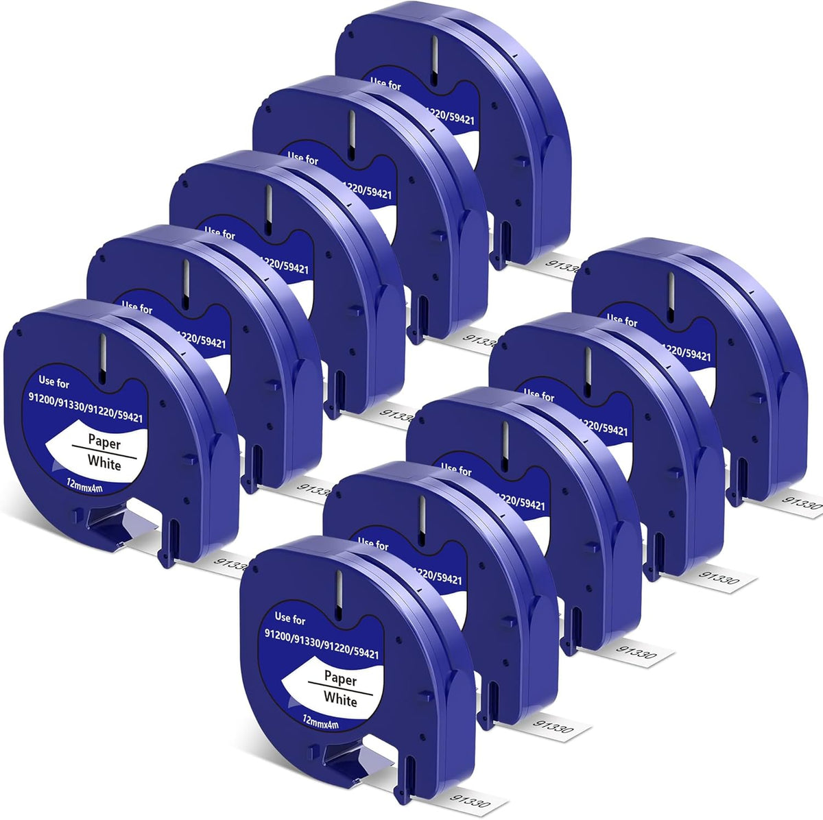 Paper Black on White Tape Compatible for DYMO Label Maker Refills 91330, Compatible for Letratag LT-100T LT-100H Refills, 1/2 inch x 13 feet (12mm x 4m)