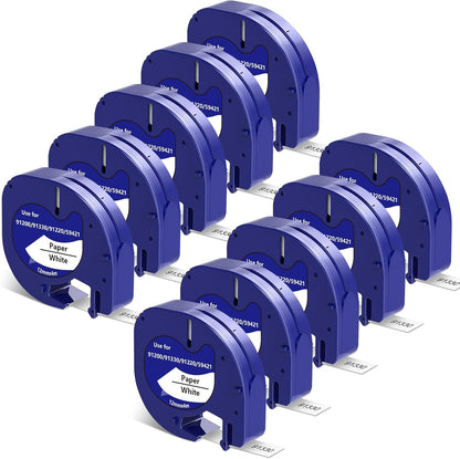 Paper Black on White Tape Compatible for DYMO Label Maker Refills 91330, Compatible for Letratag LT-100T LT-100H Refills, 1/2 inch x 13 feet (12mm x 4m)