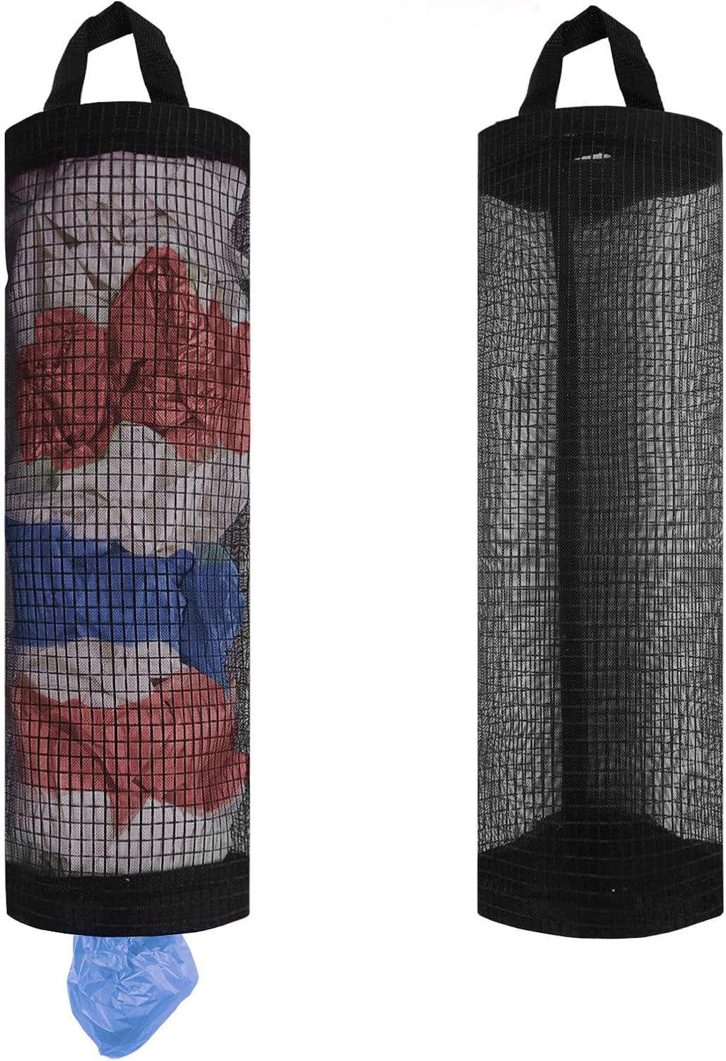 2Pc Grocery Bag Holder, Trash Bags Dispenser Organizer, Breathable Mesh Bags Black Hanging Storage Dispenser