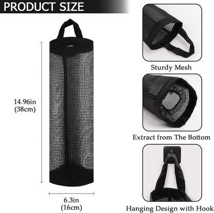2Pc Grocery Bag Holder, Trash Bags Dispenser Organizer, Breathable Mesh Bags Black Hanging Storage Dispenser
