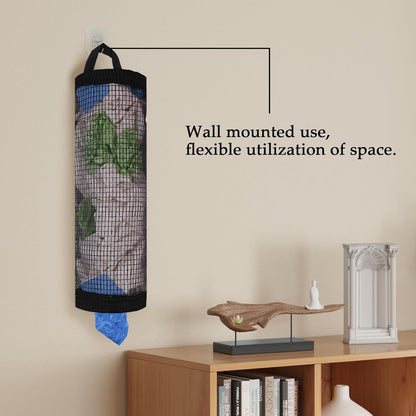 2Pc Grocery Bag Holder, Trash Bags Dispenser Organizer, Breathable Mesh Bags Black Hanging Storage Dispenser