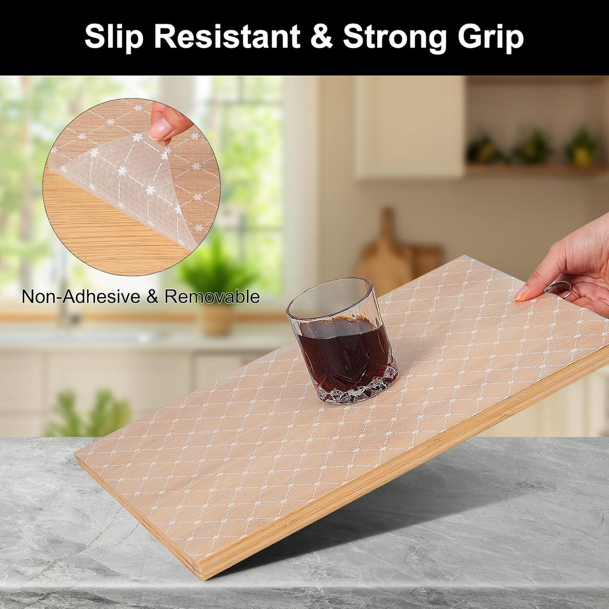 Shelf Liner – Premium Non-Adhesive Cabinet & Drawer Liner for Kitchen – Waterproof Shelf Paper with Modern Pattern – Durable EVA Cabinet Mat – Easy to Cut （11.8" W x 120" L）