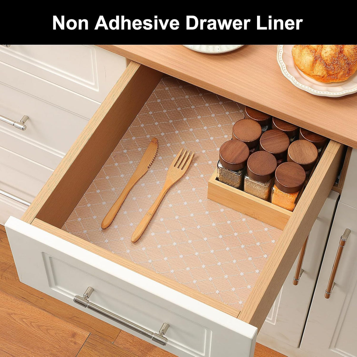 Shelf Liner – Premium Non-Adhesive Cabinet & Drawer Liner for Kitchen – Waterproof Shelf Paper with Modern Pattern – Durable EVA Cabinet Mat – Easy to Cut （11.8" W x 120" L）