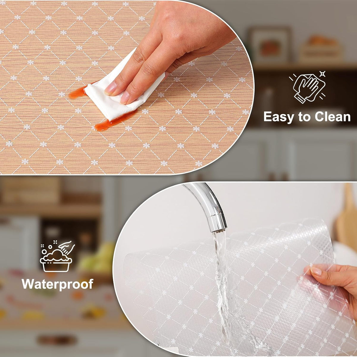 Shelf Liner – Premium Non-Adhesive Cabinet & Drawer Liner for Kitchen – Waterproof Shelf Paper with Modern Pattern – Durable EVA Cabinet Mat – Easy to Cut （11.8" W x 120" L）