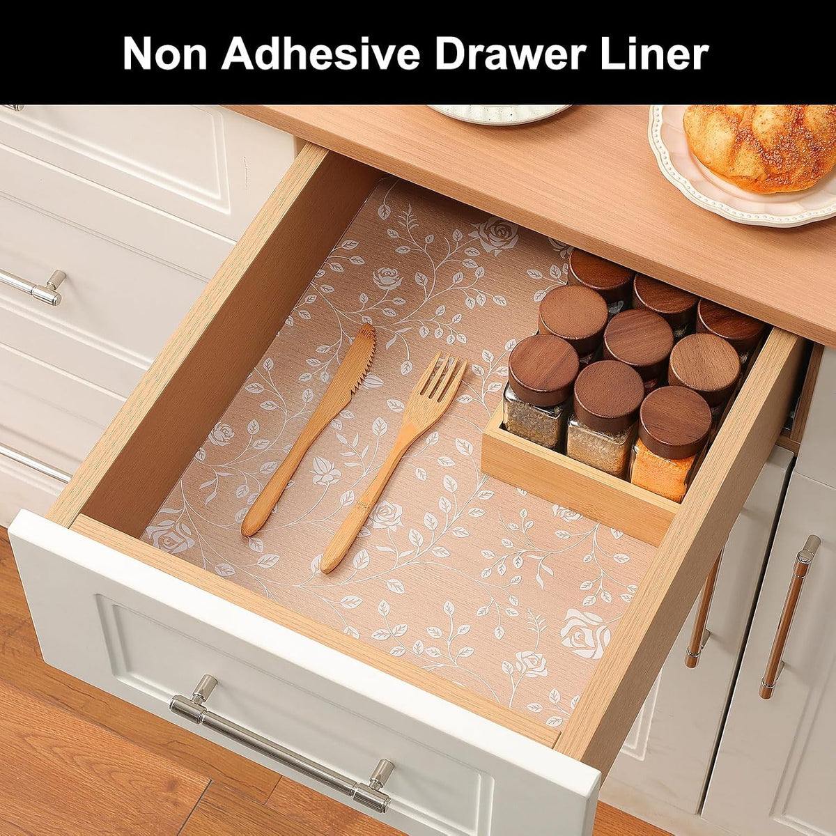 Shelf Liner – Premium Non-Adhesive Cabinet & Drawer Liner for Kitchen – Waterproof Shelf Paper with Modern Pattern – Durable EVA Cabinet Mat – Easy to Cut （11.8" W x 120" L）
