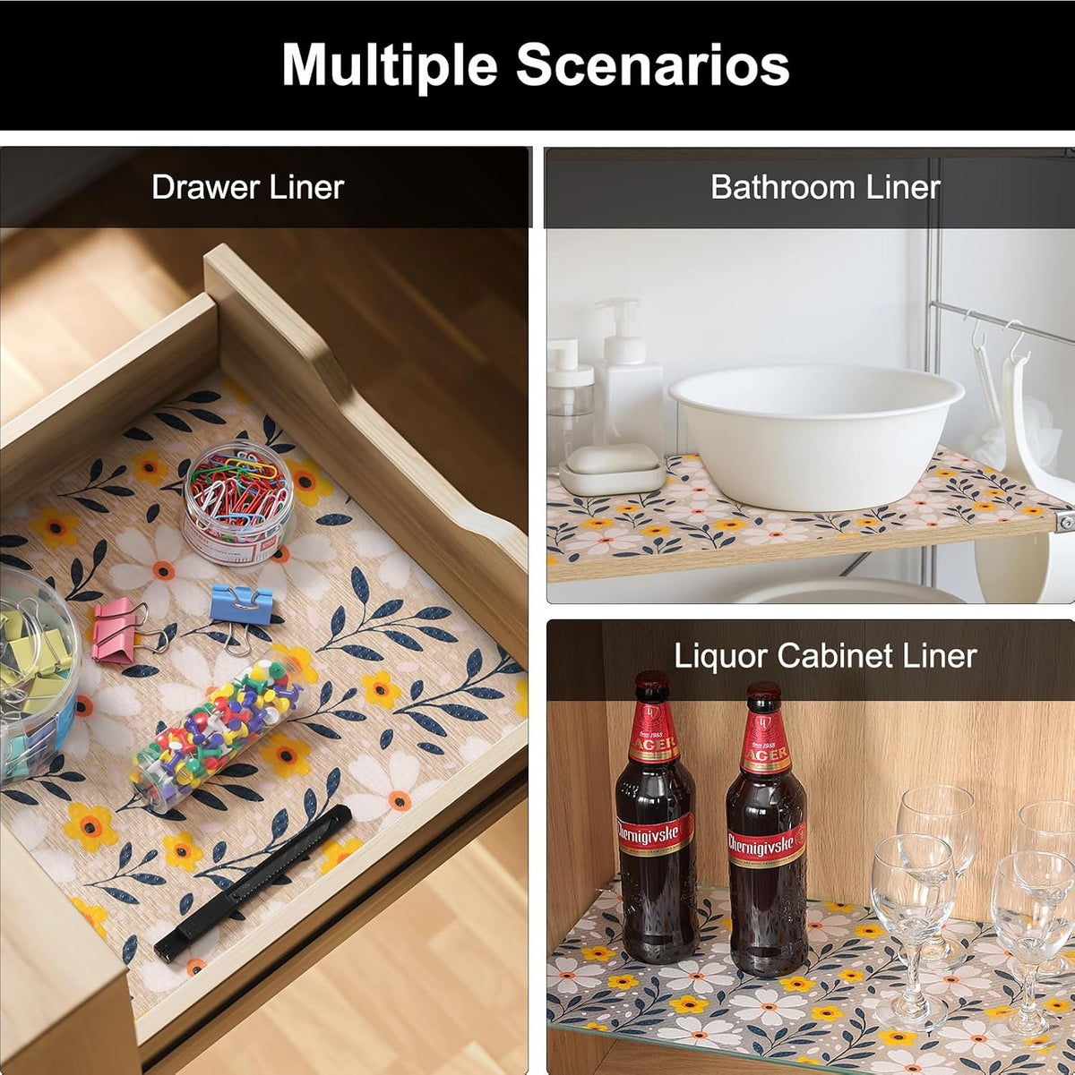 Shelf Liner – Premium Non-Adhesive Cabinet & Drawer Liner for Kitchen – Waterproof Shelf Paper with Modern Pattern – Durable EVA Cabinet Mat – Easy to Cut （11.8" W x 120" L）