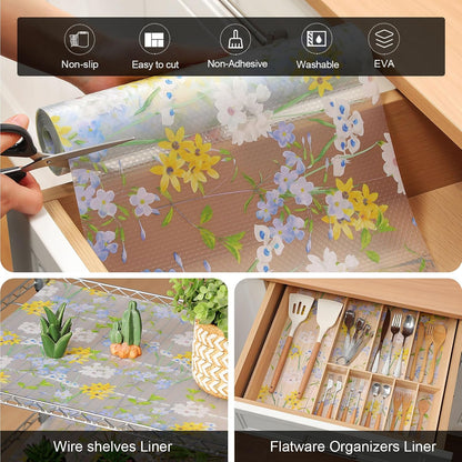 Shelf Liner – Premium Non-Adhesive Cabinet & Drawer Liner for Kitchen – Waterproof Shelf Paper with Modern Pattern – Durable EVA Cabinet Mat – Easy to Cut （11.8" W x 120" L）