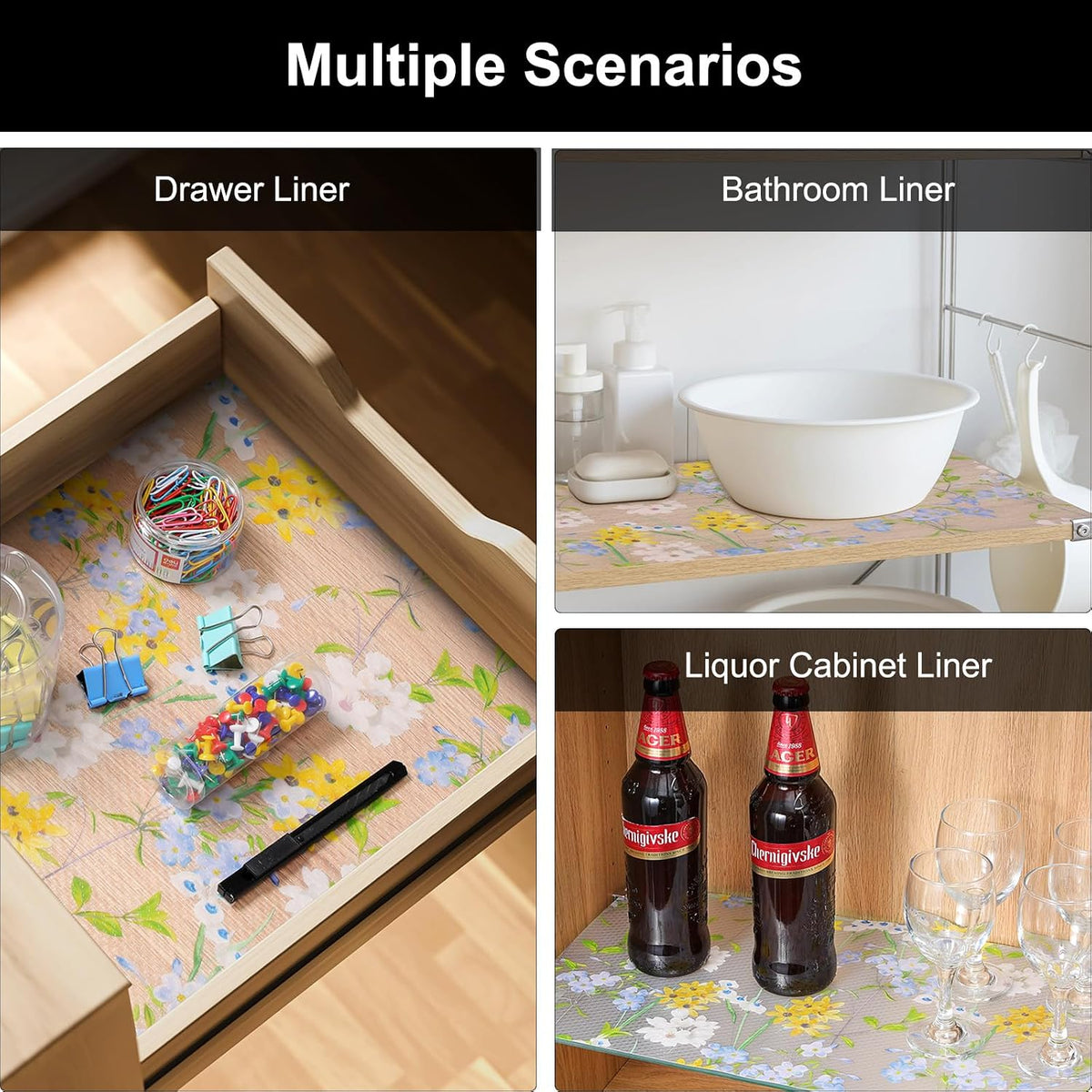 Shelf Liner – Premium Non-Adhesive Cabinet & Drawer Liner for Kitchen – Waterproof Shelf Paper with Modern Pattern – Durable EVA Cabinet Mat – Easy to Cut （11.8" W x 120" L）