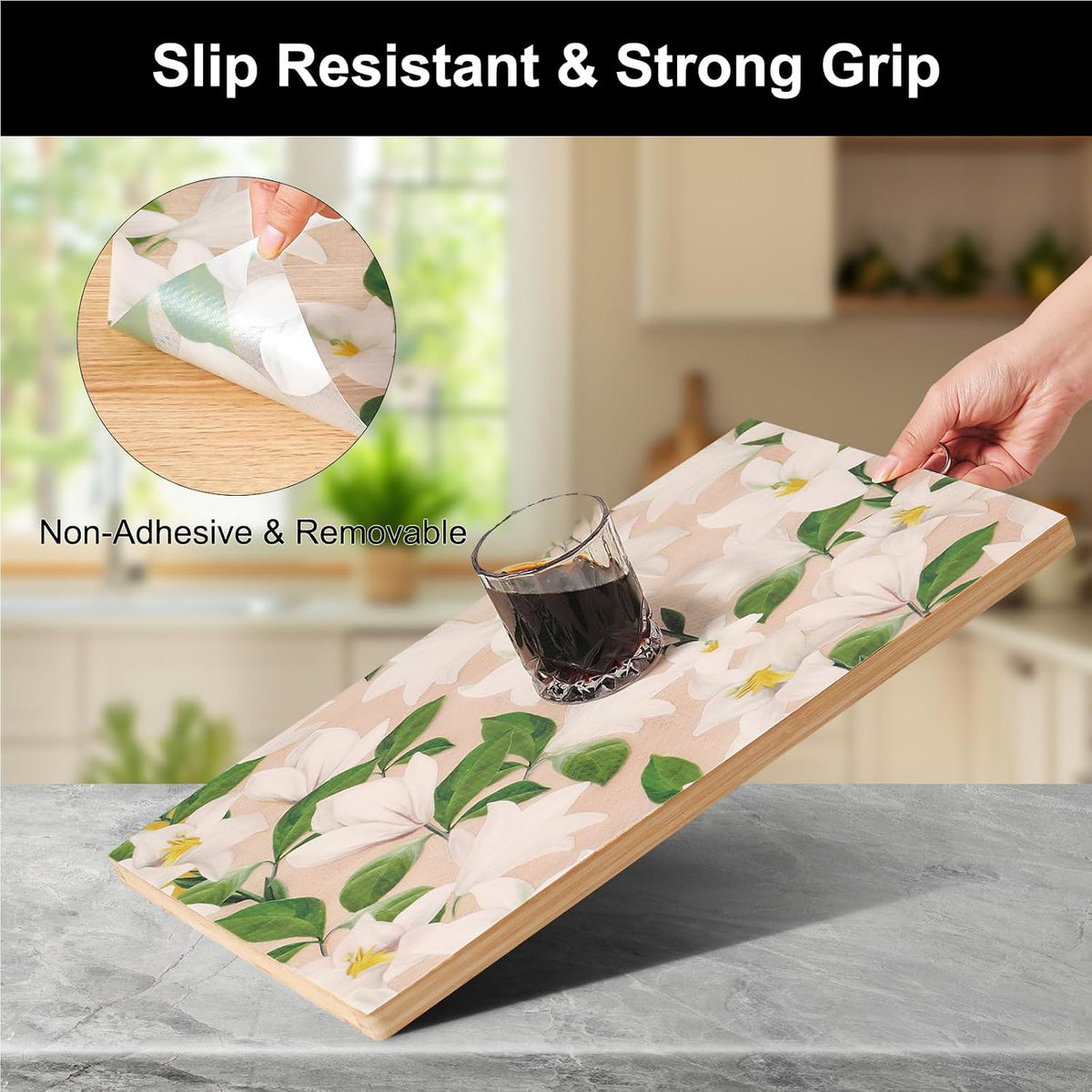 Shelf Liner – Premium Non-Adhesive Cabinet & Drawer Liner for Kitchen – Waterproof Shelf Paper with Modern Pattern – Durable EVA Cabinet Mat – Easy to Cut （11.8" W x 120" L）