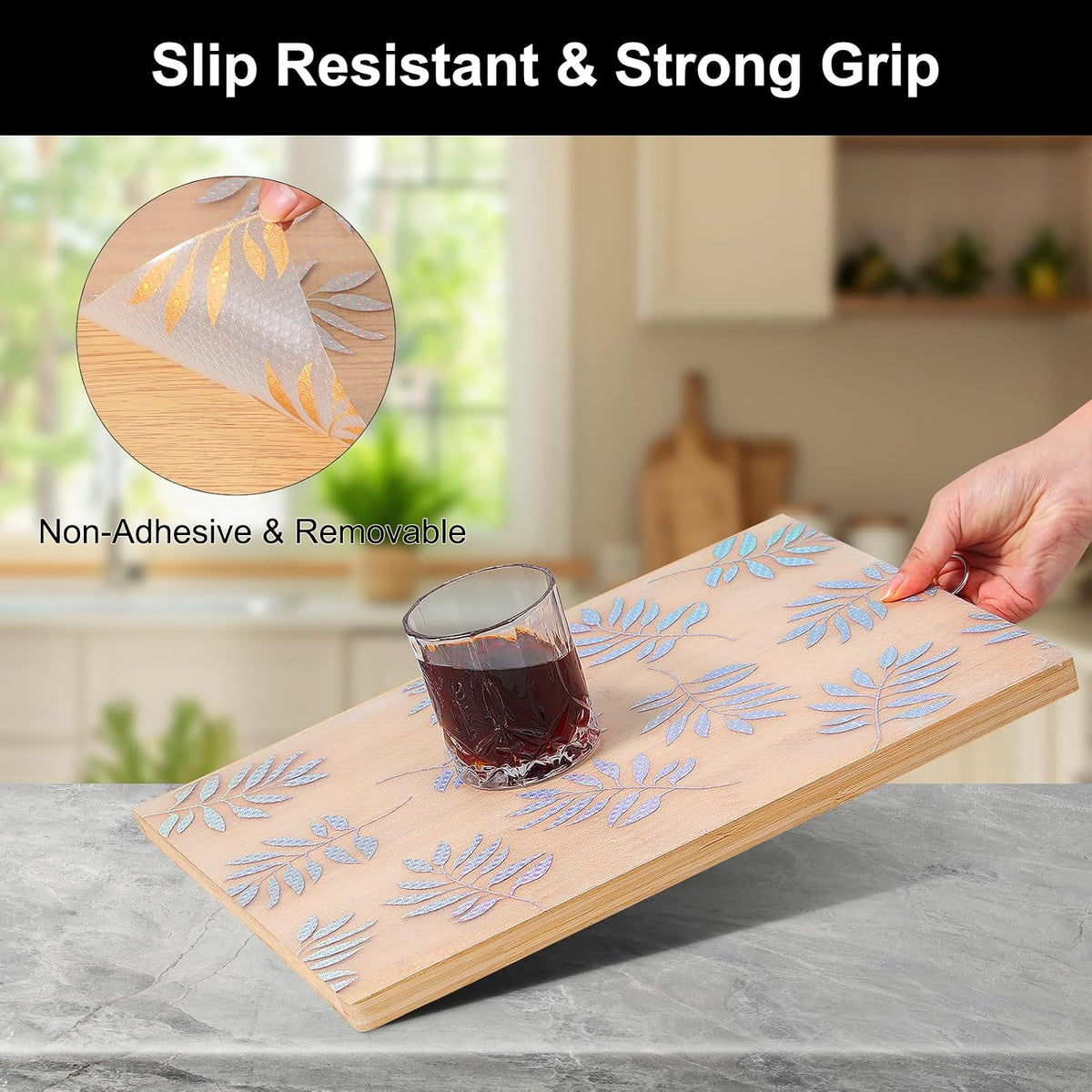 Shelf Liner – Premium Non-Adhesive Cabinet & Drawer Liner for Kitchen – Waterproof Shelf Paper with Modern Pattern – Durable EVA Cabinet Mat – Easy to Cut （11.8" W x 120" L）