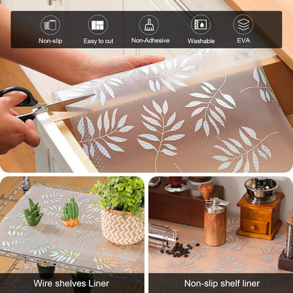 Shelf Liner – Premium Non-Adhesive Cabinet & Drawer Liner for Kitchen – Waterproof Shelf Paper with Modern Pattern – Durable EVA Cabinet Mat – Easy to Cut （11.8" W x 120" L）