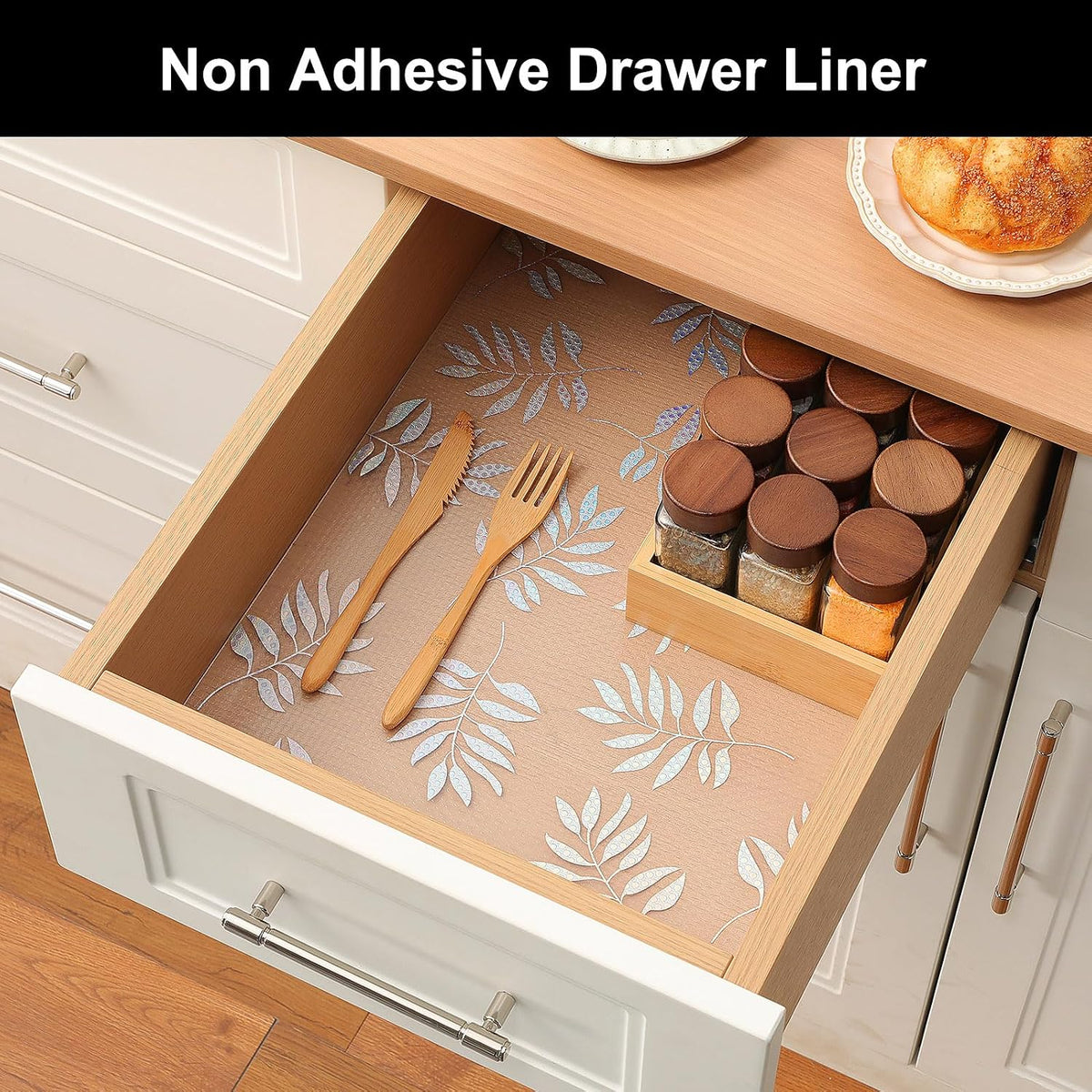 Shelf Liner – Premium Non-Adhesive Cabinet & Drawer Liner for Kitchen – Waterproof Shelf Paper with Modern Pattern – Durable EVA Cabinet Mat – Easy to Cut （11.8" W x 120" L）