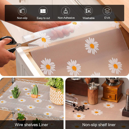 Shelf Liner – Premium Non-Adhesive Cabinet & Drawer Liner for Kitchen – Waterproof Shelf Paper with Modern Pattern – Durable EVA Cabinet Mat – Easy to Cut （11.8" W x 120" L）
