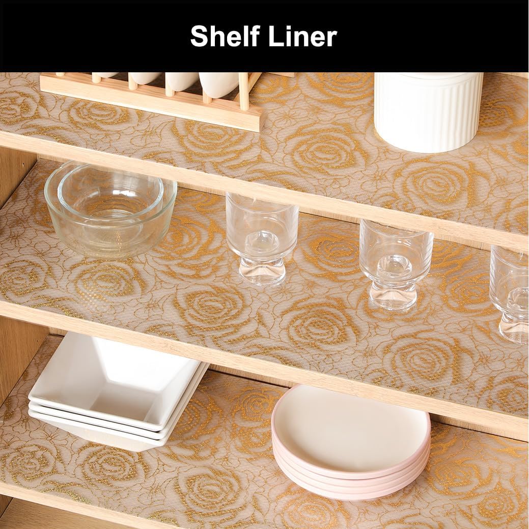 Shelf Liner – Premium Non-Adhesive Cabinet & Drawer Liner for Kitchen – Waterproof Shelf Paper with Modern Pattern – Durable EVA Cabinet Mat – Easy to Cut （11.8" W x 120" L）
