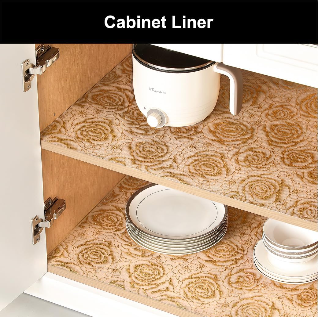 Shelf Liner – Premium Non-Adhesive Cabinet & Drawer Liner for Kitchen – Waterproof Shelf Paper with Modern Pattern – Durable EVA Cabinet Mat – Easy to Cut （11.8" W x 120" L）