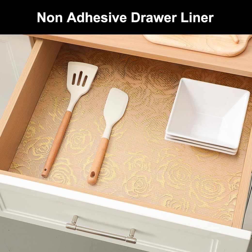 Shelf Liner – Premium Non-Adhesive Cabinet & Drawer Liner for Kitchen – Waterproof Shelf Paper with Modern Pattern – Durable EVA Cabinet Mat – Easy to Cut （11.8" W x 120" L）