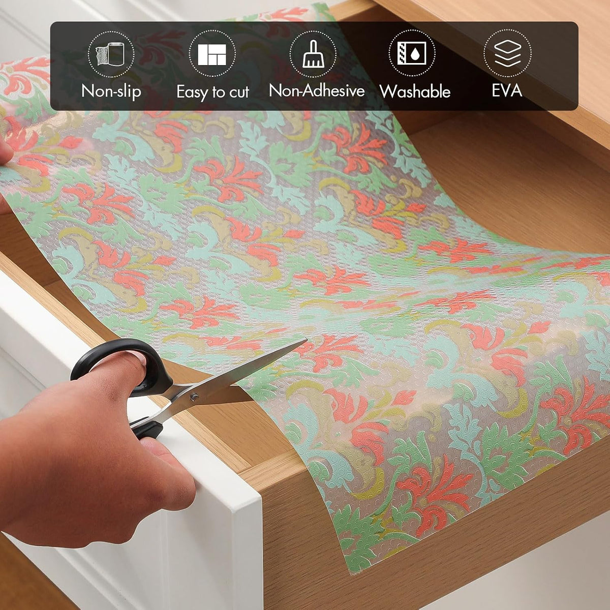 Shelf Liner – Premium Non-Adhesive Cabinet & Drawer Liner for Kitchen – Waterproof Shelf Paper with Modern Pattern – Durable EVA Cabinet Mat – Easy to Cut （11.8" W x 120" L）