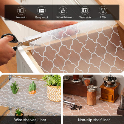 Shelf Liner – Premium Non-Adhesive Cabinet & Drawer Liner for Kitchen – Waterproof Shelf Paper with Modern Pattern – Durable EVA Cabinet Mat – Easy to Cut （11.8" W x 120" L）