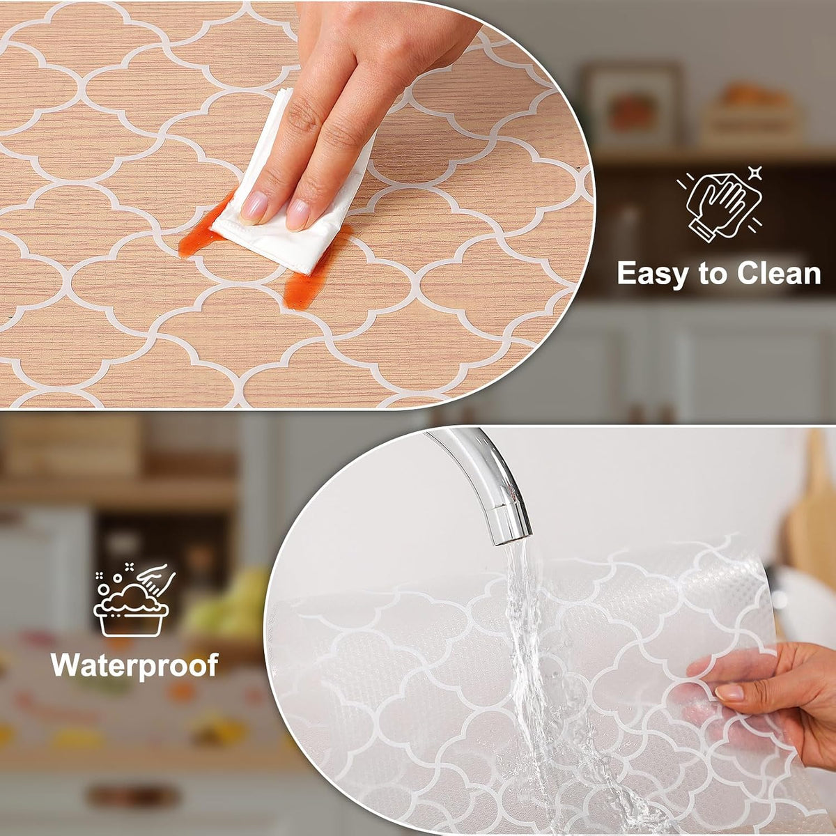 Shelf Liner – Premium Non-Adhesive Cabinet & Drawer Liner for Kitchen – Waterproof Shelf Paper with Modern Pattern – Durable EVA Cabinet Mat – Easy to Cut （11.8" W x 120" L）