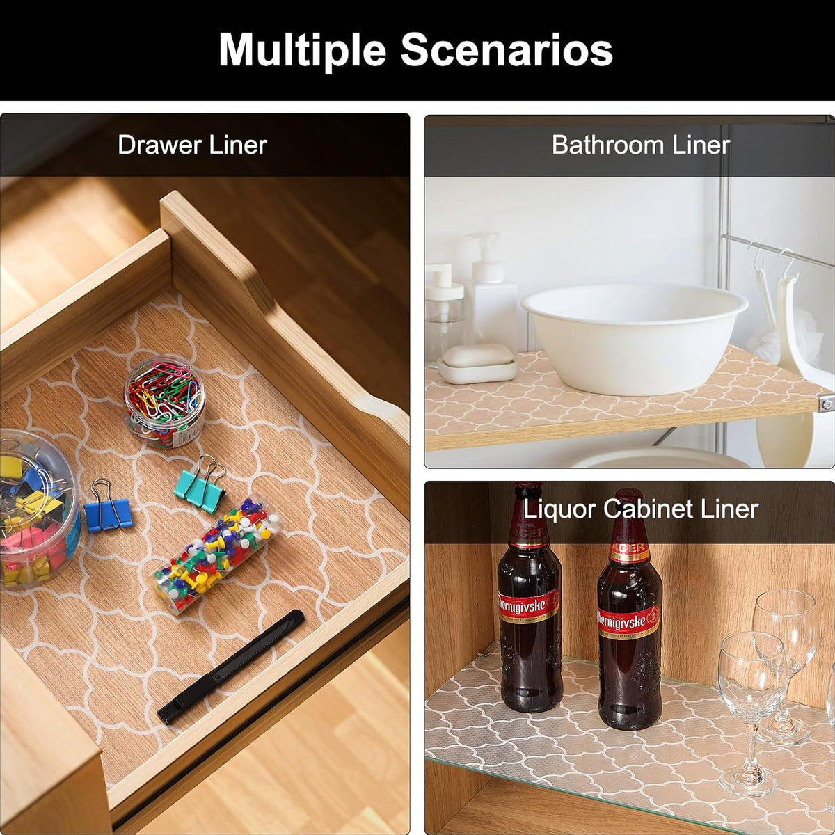 Shelf Liner – Premium Non-Adhesive Cabinet & Drawer Liner for Kitchen – Waterproof Shelf Paper with Modern Pattern – Durable EVA Cabinet Mat – Easy to Cut （11.8" W x 120" L）