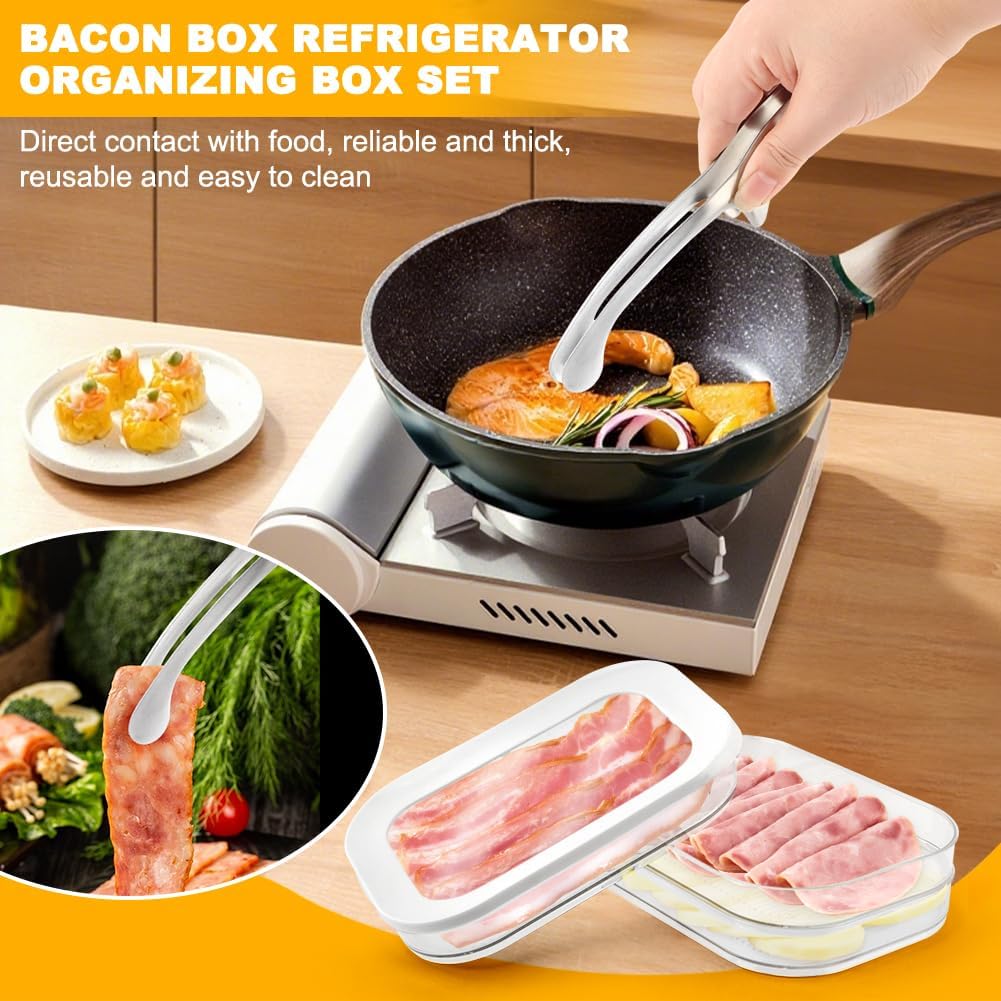 Deli Meat Container for Fridge Stackable Bacon Cheese Container,3-Layer Cold Cuts Storage Containers Transparent Food Storage Boxes For Lunch Meat,Salami(Transparent,Size:3.35*6.3*8.86inch)