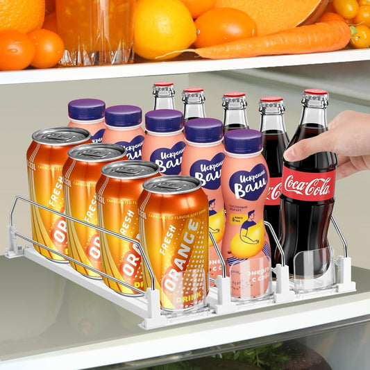 Drink Organizer for Fridge, 5 Row Automatic Pusher Glide, Adjustable Width Soda Can Dispenser for Refrigerator-Holds up to 25 Cans