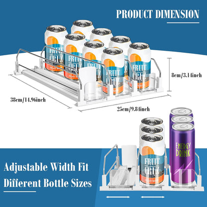 Drink Organizer for Fridge, 5 Row Automatic Pusher Glide, Adjustable Width Soda Can Dispenser for Refrigerator-Holds up to 25 Cans