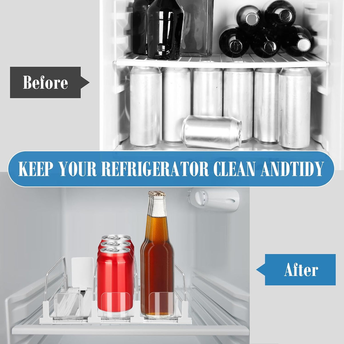 Drink Organizer for Fridge, 5 Row Automatic Pusher Glide, Adjustable Width Soda Can Dispenser for Refrigerator-Holds up to 25 Cans