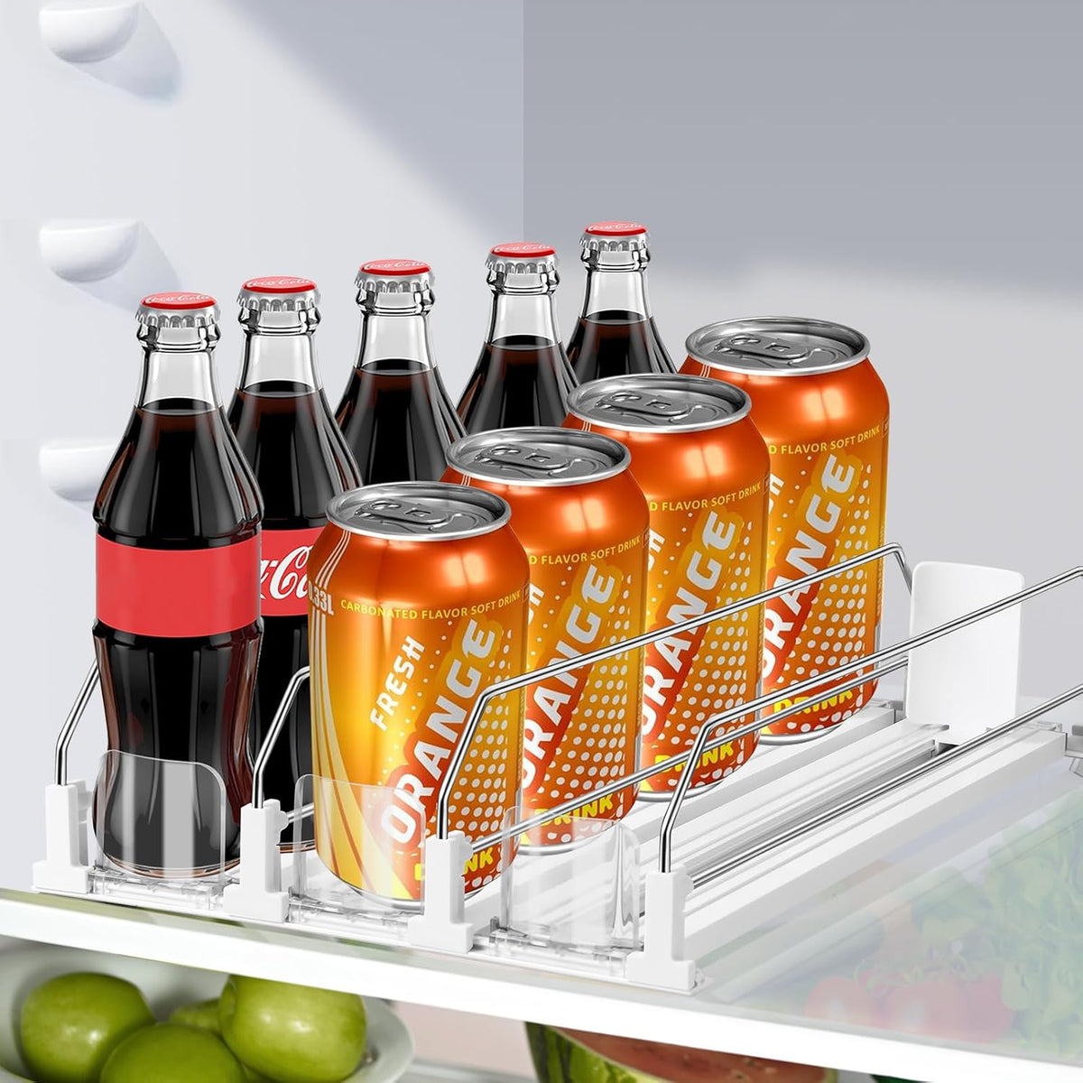 Drink Organizer for Fridge, 5 Row Automatic Pusher Glide, Adjustable Width Soda Can Dispenser for Refrigerator-Holds up to 25 Cans