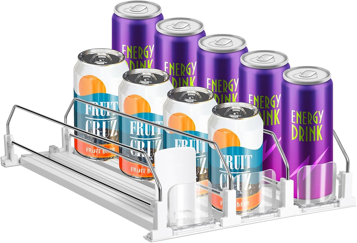 Drink Organizer for Fridge, 5 Row Automatic Pusher Glide, Adjustable Width Soda Can Dispenser for Refrigerator-Holds up to 25 Cans