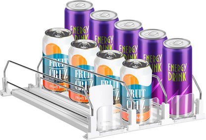 Drink Organizer for Fridge, 5 Row Automatic Pusher Glide, Adjustable Width Soda Can Dispenser for Refrigerator-Holds up to 25 Cans