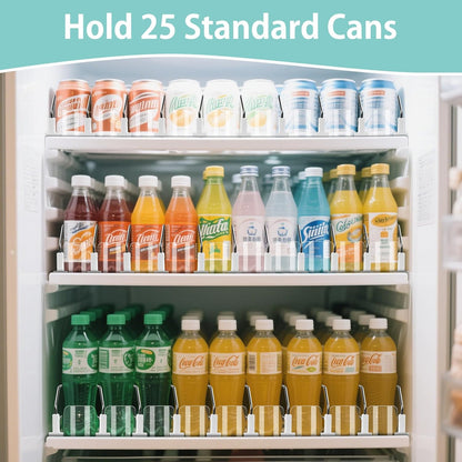 Drink Organizer for Fridge, 5 Row Automatic Pusher Glide, Adjustable Width Soda Can Dispenser for Refrigerator-Holds up to 25 Cans