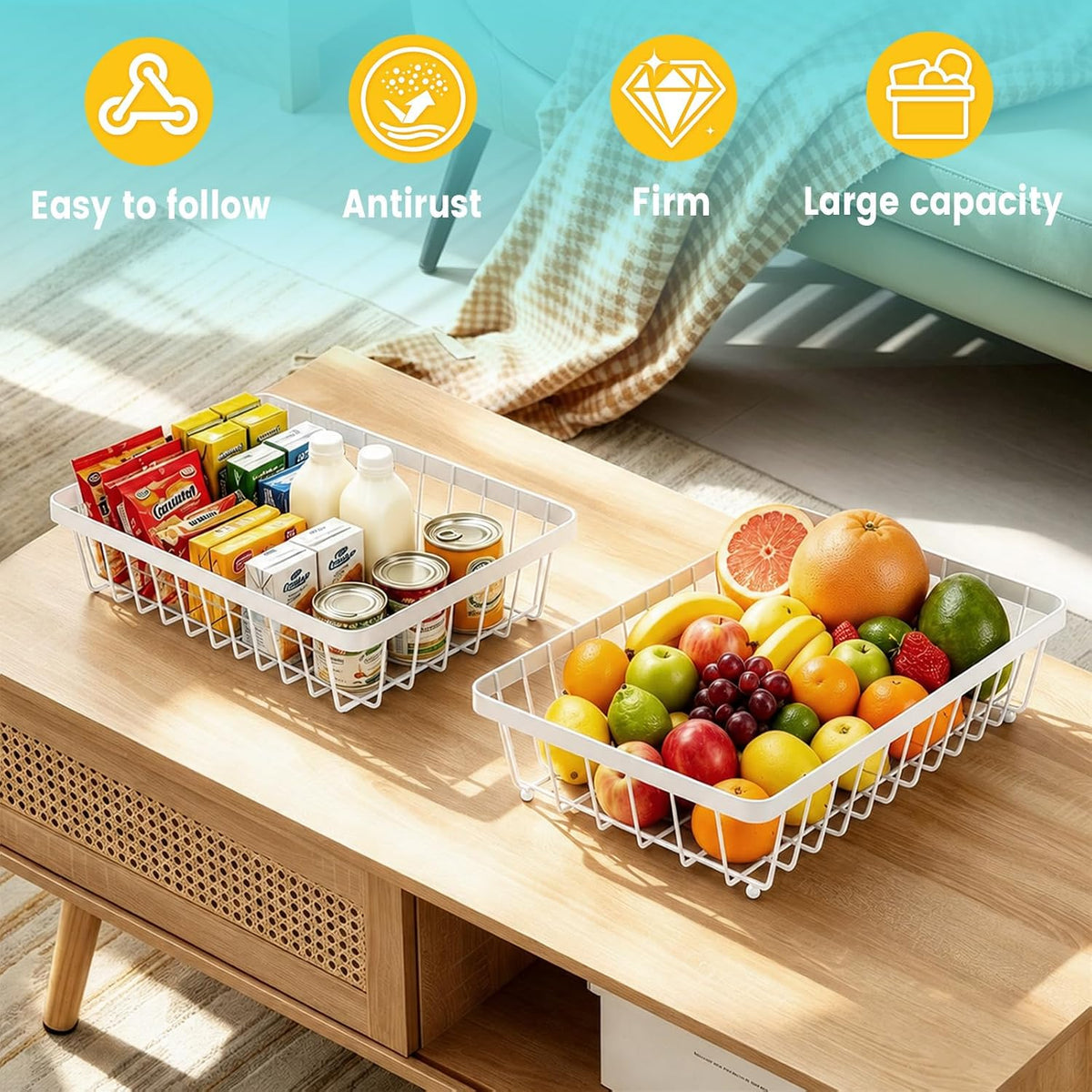 2-Tier Fruit Basket for Kitchen Counter with 2 Banana Hangers