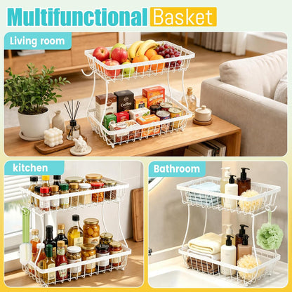 2-Tier Fruit Basket for Kitchen Counter with 2 Banana Hangers