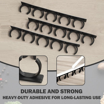 Adhesive Spice Clips 3-Pack, Heavy-Duty Spice Organizer for Cabinet Doors, Pantry & RV, Space-Saving Kitchen Storage with Tape, Holds 15 Jars (Black)