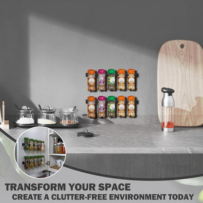 Adhesive Spice Clips 3-Pack, Heavy-Duty Spice Organizer for Cabinet Doors, Pantry & RV, Space-Saving Kitchen Storage with Tape, Holds 15 Jars (Black)