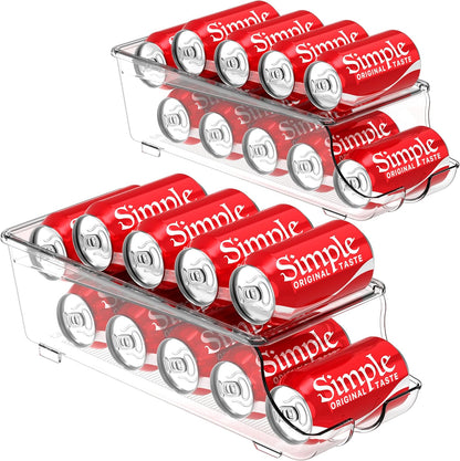 Auto-Rolling Beverage Can Organizer for Fridge, Clear Front-Loading Soda Dispenser with Smooth Glide Design, Space-Saving Refrigerator Storage Bins